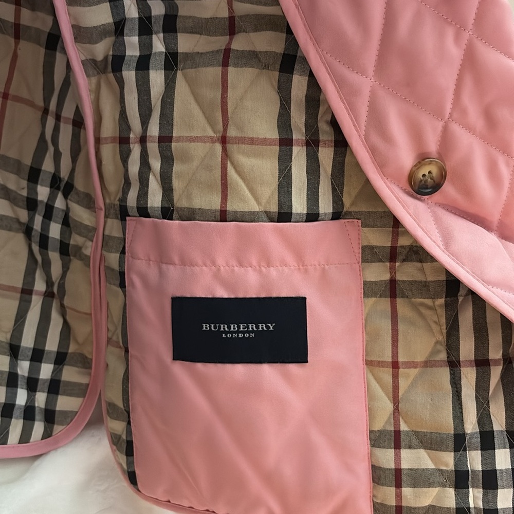 Burberry Pink Quilted Jacket Nova Check Lining Women’s Large - Picture 8 of 9